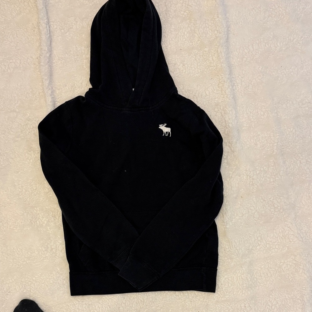 Abercrombie & Fitch kids Black Crewneck Hoodie with White Moose Logo 9/10